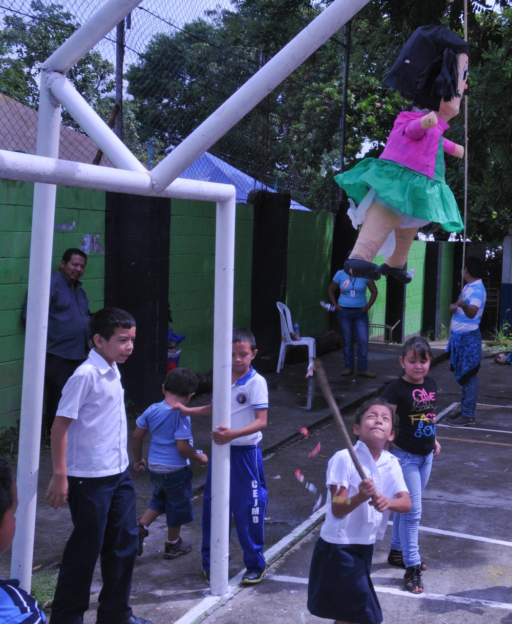 Dora explores at a free medical campaign in Nejapa, El Salvador