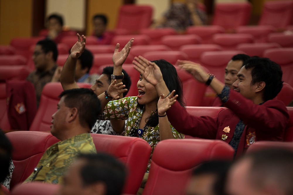 Indonesia Defense University staff and students embrace the MARFORPAC Band