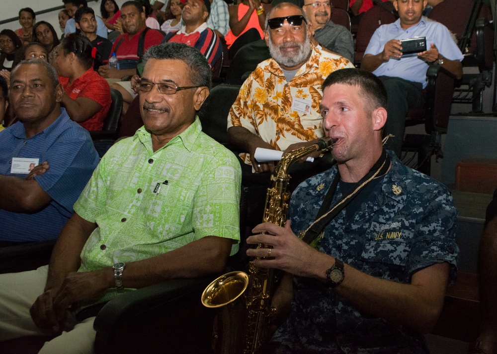 Pacific Fleet Band play for the public in Suva, Fiji, during Pacific Partnership 2015