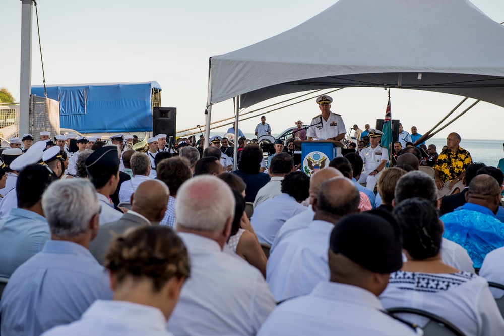 Adm. Gillingham speaks during a ceremony in Fiji for Pacific Partnership 2015