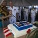 The president of Fiji and the US ambassador to Fiji cut a cake during a ceremony for Pacific Partnership 2015