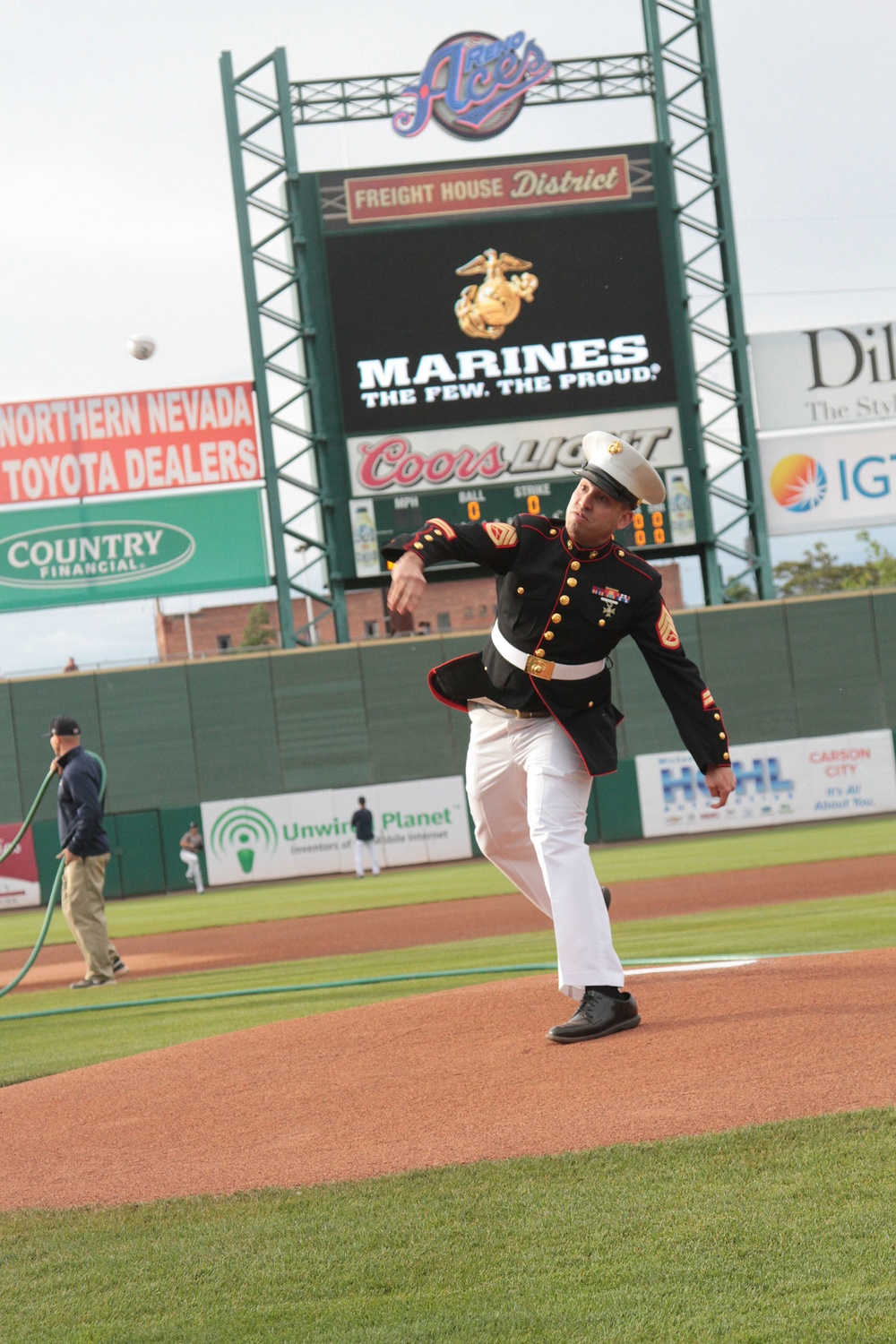 Reno Marine throws first pitch at Aces Ballpark