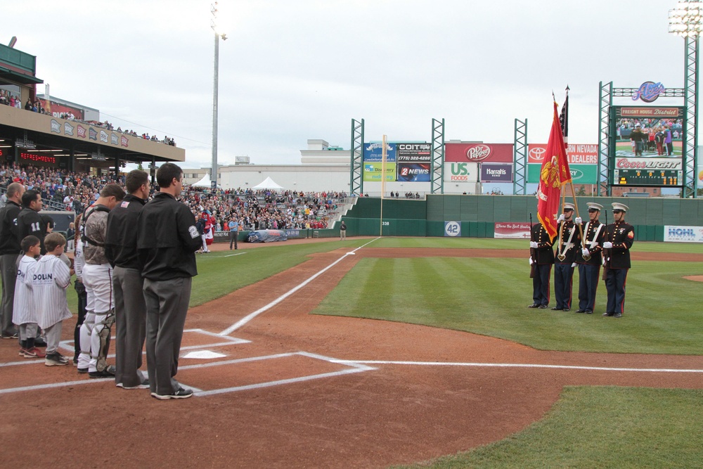 Reno Marines present colors at Aces Ballpark for Military Appreciation Night