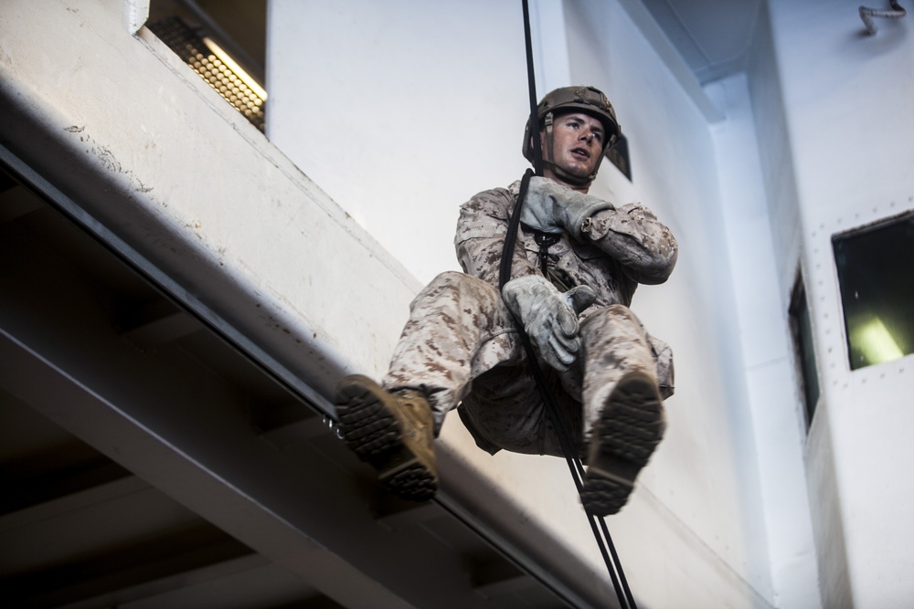Going Down? U.S. Marines maintain rappelling skills at sea
