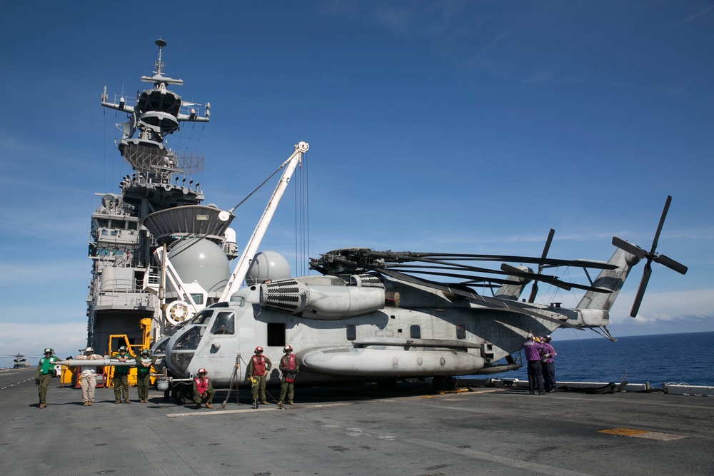 AV-8B Harrier jets practice short takeoff, vertical landings