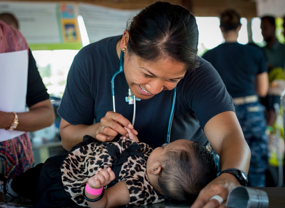 Mercy crew holds a community health engagement in Seaqaqa, Fiji, during Pacific Partnership 2015