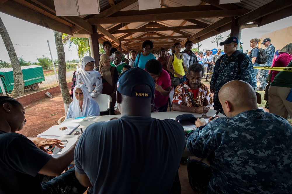 Mercy crew holds a community health engagement in Seaqaqa, Fiji during Pacific Partnership 2015