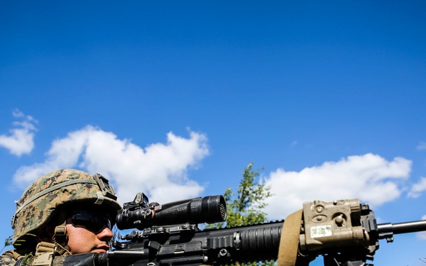 A U.S. Marine watches for enemy movement in Lithuania during Saber Strike exercise