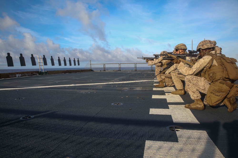 Beyond the fundamentals: Battalion Landing Team Marines conduct weapons training at sea