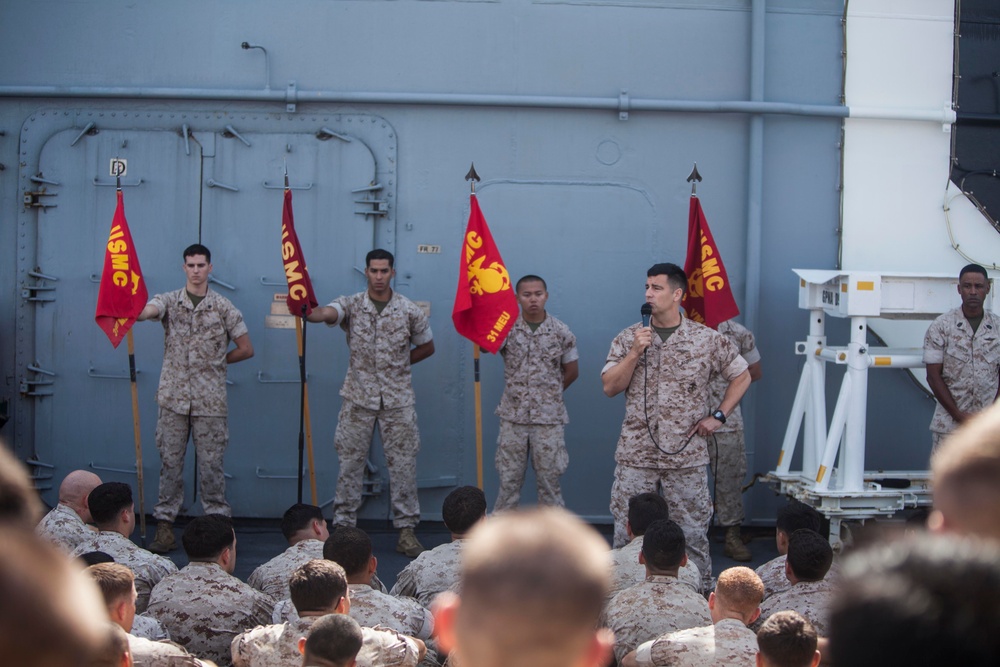 Col. Romin Dasmalchi speaks with the Marines of the 31st MEU