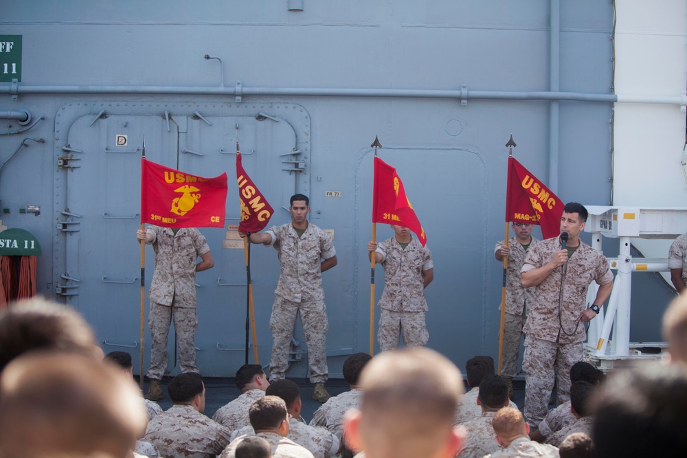 Col. Romin Dasmalchi speaks with the Marines of the 31st MEU