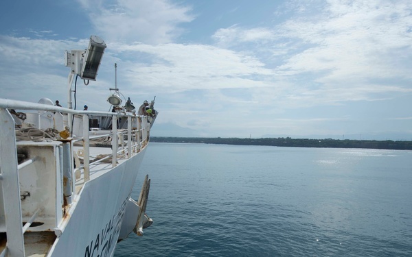 The Military Sealift Command hospital ship USNS Comfort (T-AH 20) arrives  in Acajutla, El Salvador in support of Continuing Promise 2015.