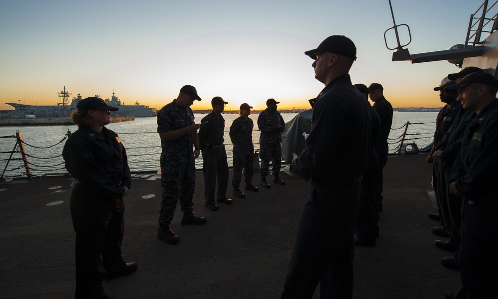 Morning quarters aboard USS Ross