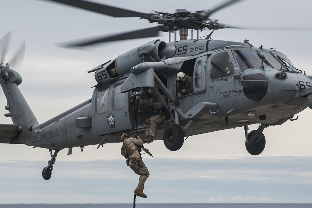 U.S. Marines maintain fast-roping skills at sea