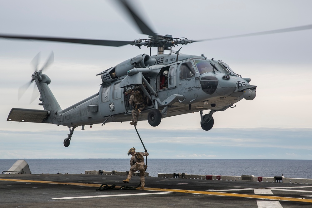 U.S. Marines maintain fast-roping skills at sea