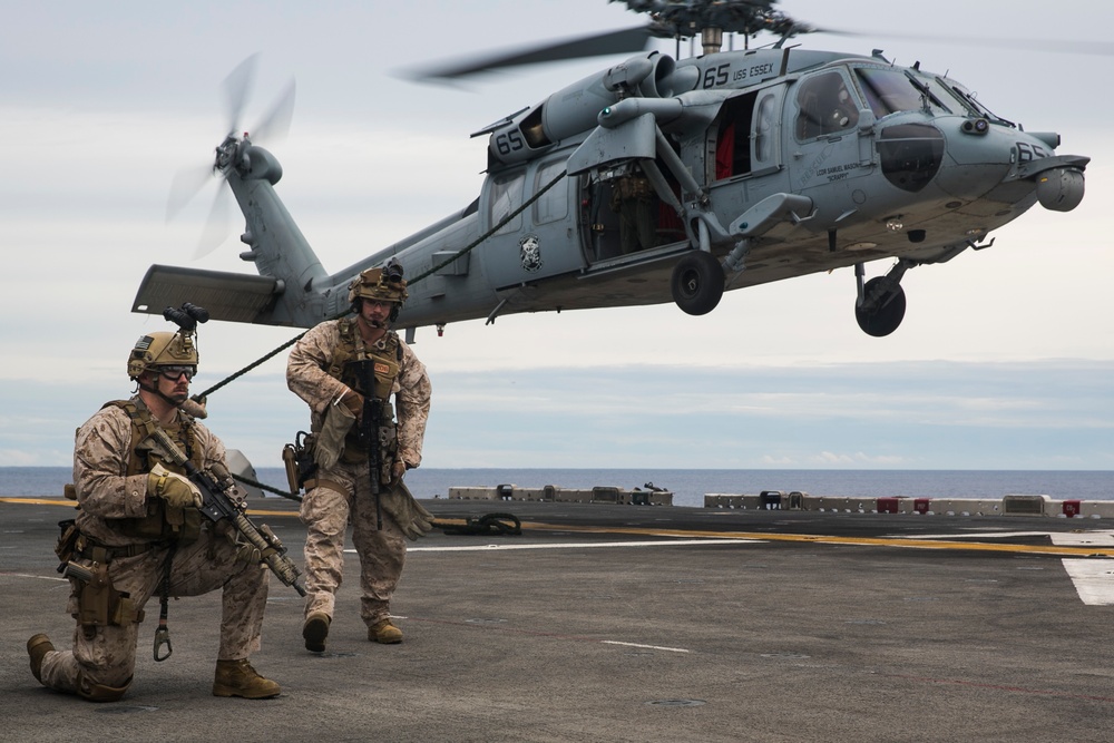 U.S. Marines maintain fast-roping skills at sea