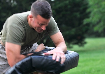 Marines withstand stringent PT exercise to recognize MOH recipient