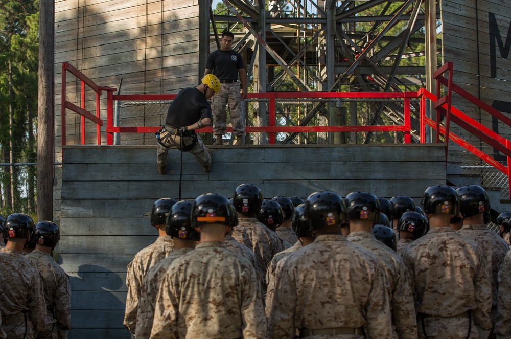 Marine recruits conquer Parris Island rappel tower