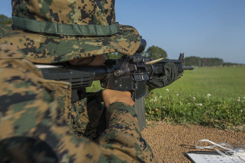 Marine recruits practice marksmanship fundamentals on Parris Island
