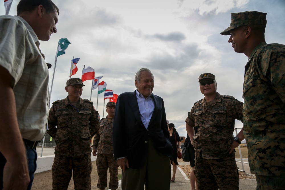 Former U.S. Secretary of Defense Donald Rumsfeld visits Khaan Quest 2015