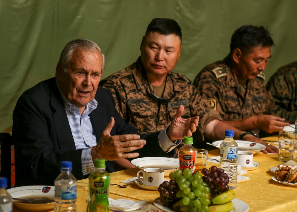 Former U.S. Secretary of Defense Donald Rumsfeld visits Khaan Quest 2015