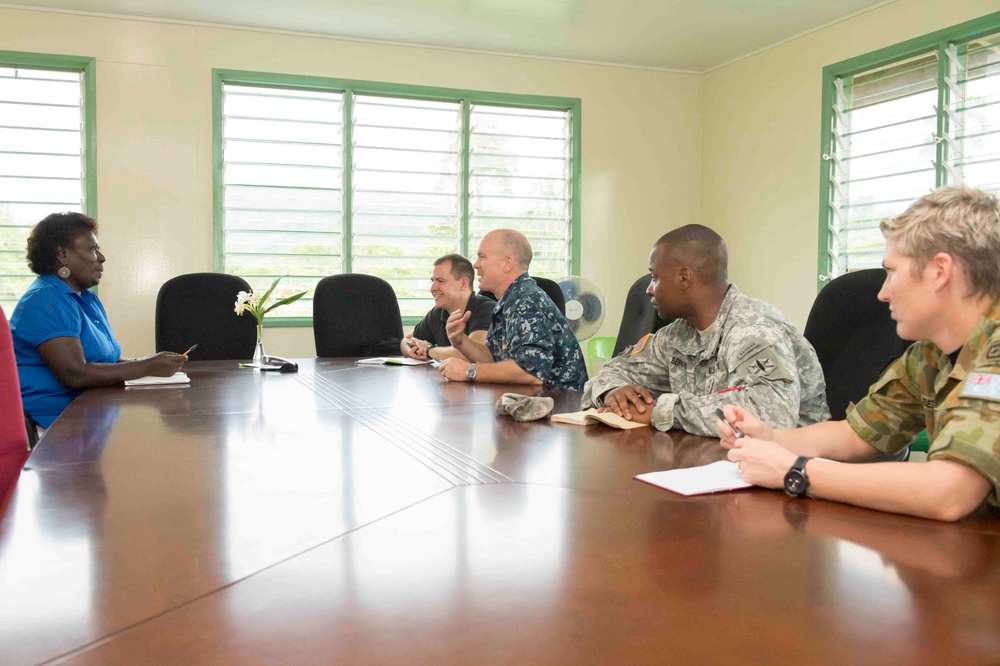 Meeting with Kieta District Manageress Lucy Travertz in Arawa, Papua New Guinea during Pacific Partnership 2015