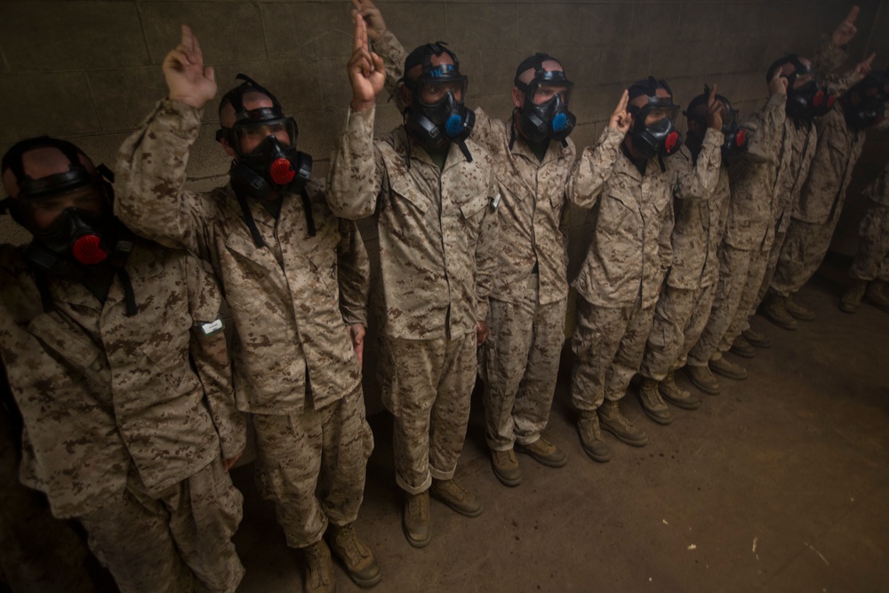 Marine recruits breathe easy in gas chamber on Parris Island