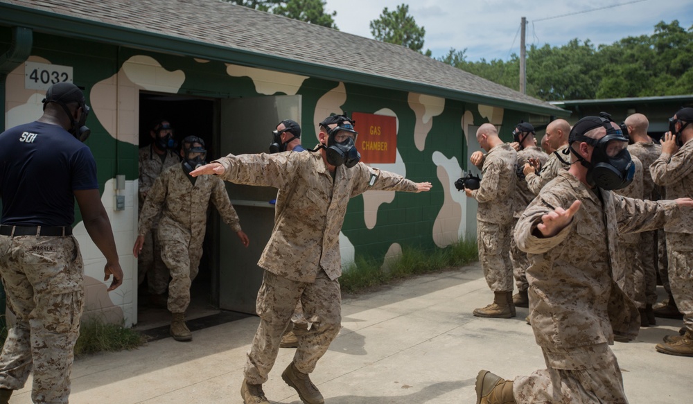 Marine recruits breathe easy in gas chamber on Parris Island