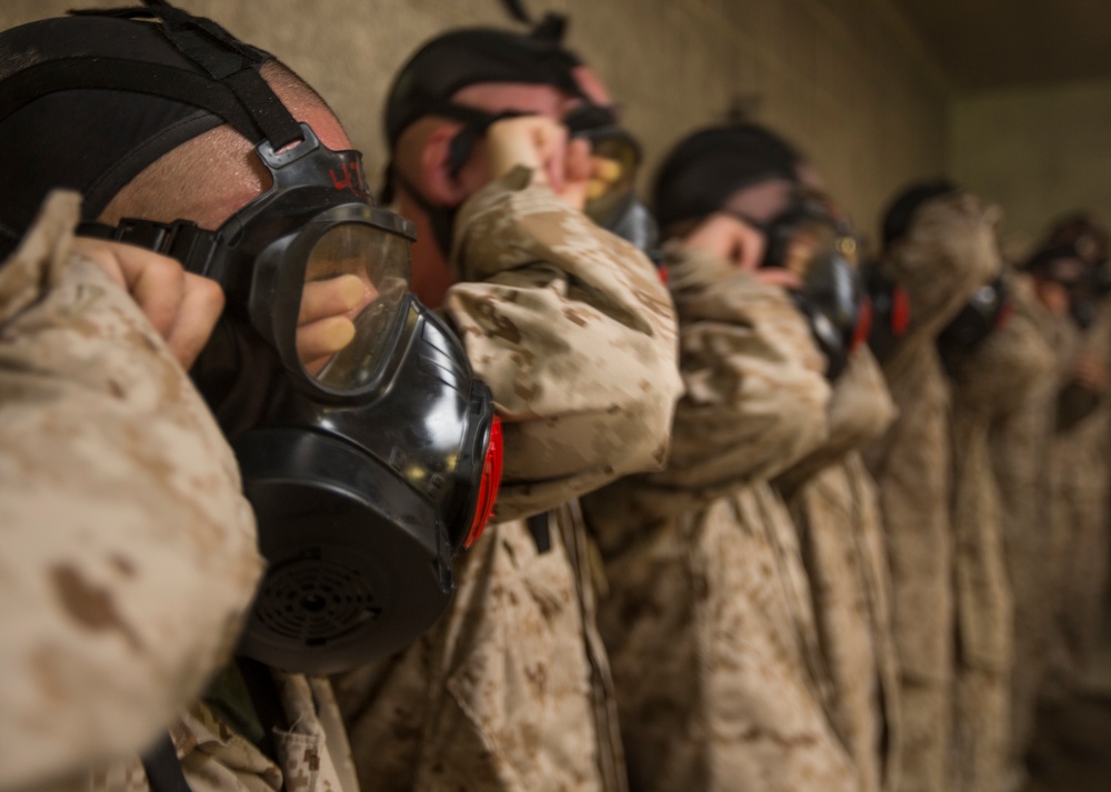 Marine recruits breathe easy in gas chamber on Parris Island