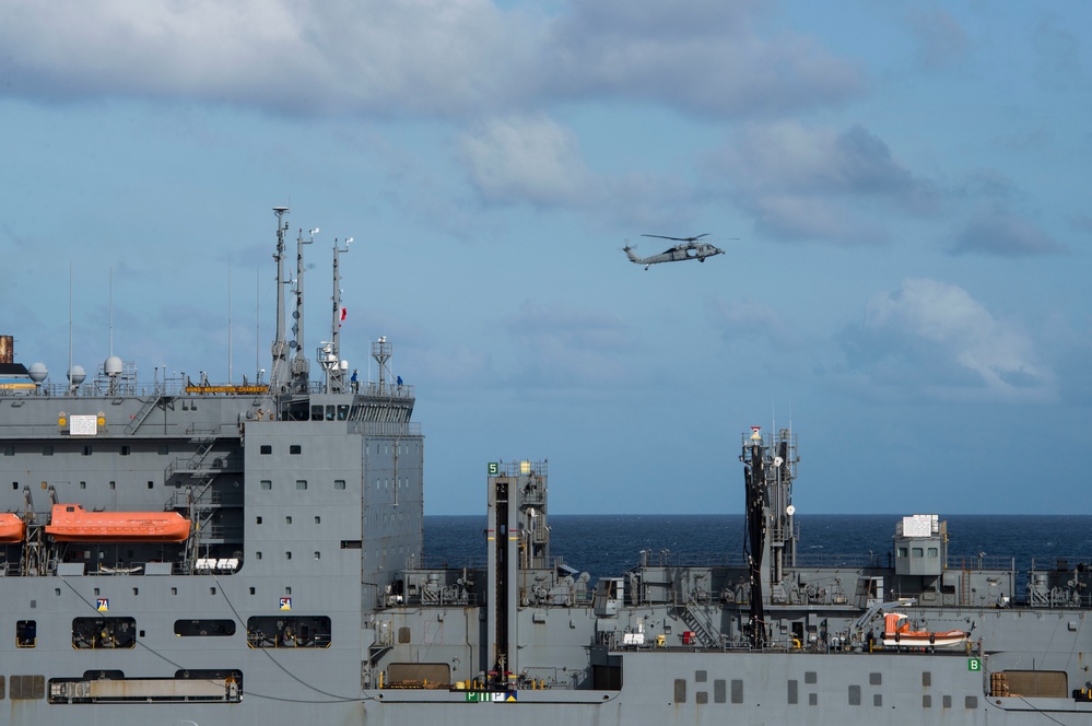USNS Mercy conducts replenishment at sea with USNS Washington Chambers during Pacific Partnership 2015