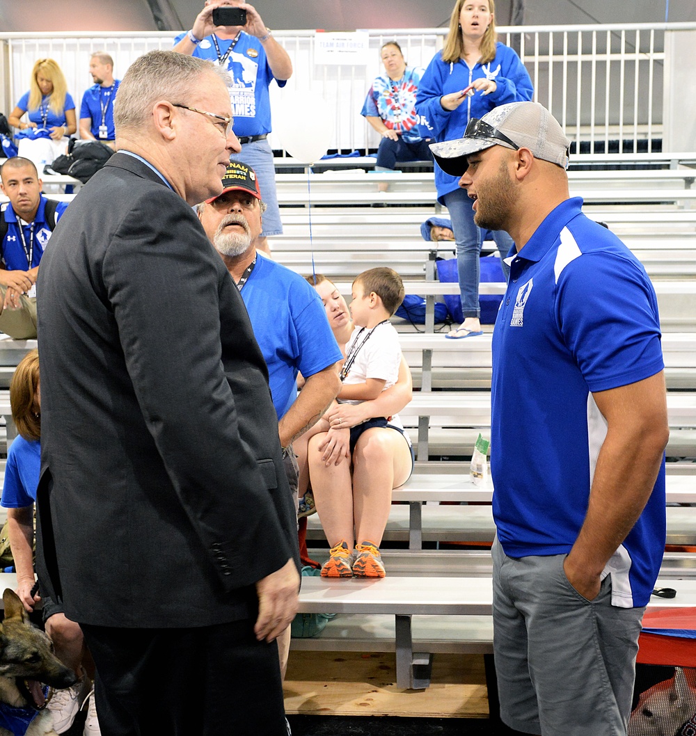 DSD Bob Work attends the 2015 Defense Department Warrior Games shooting competition