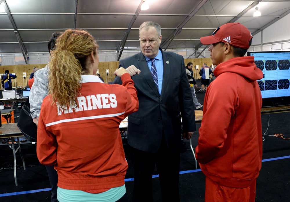DSD Bob Work and his wife attend the 2015 Defense Department Warrior Games shooting competition
