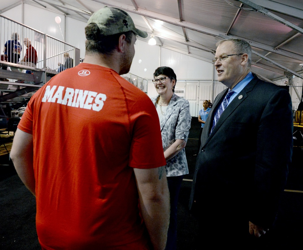 DSD Bob Work and his wife attend the 2015 Defense Department Warrior Games shooting competition