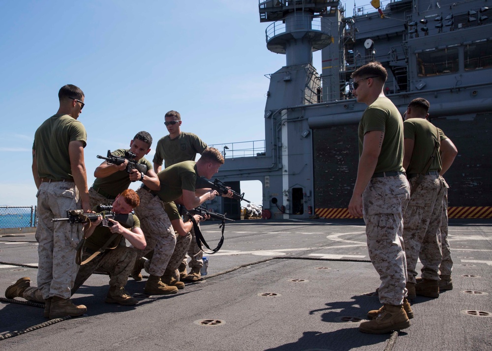 U.S. Marines embark on the USNS Sacagawea to begin Exercise Koa Moana 15.2