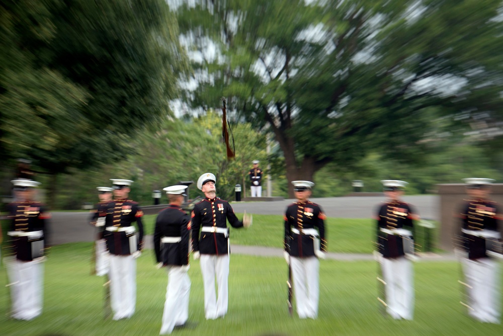 Secretary of defense attends the Marine Corps Sunset Parade at the Iwo Jima Memorial