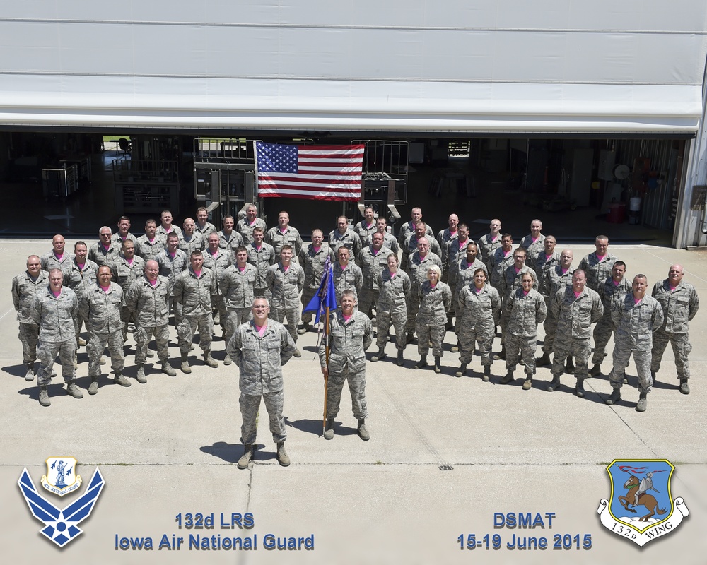 Members of the 132nd Wing's Logistics Readiness Squadron gather for group photo