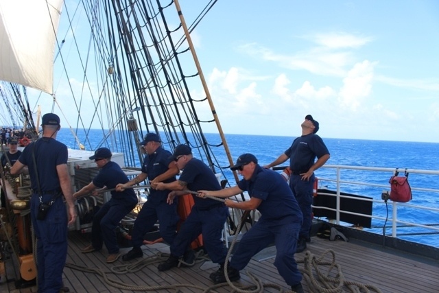 Cutter Valiant crew swap training aboard Cutter Eagle