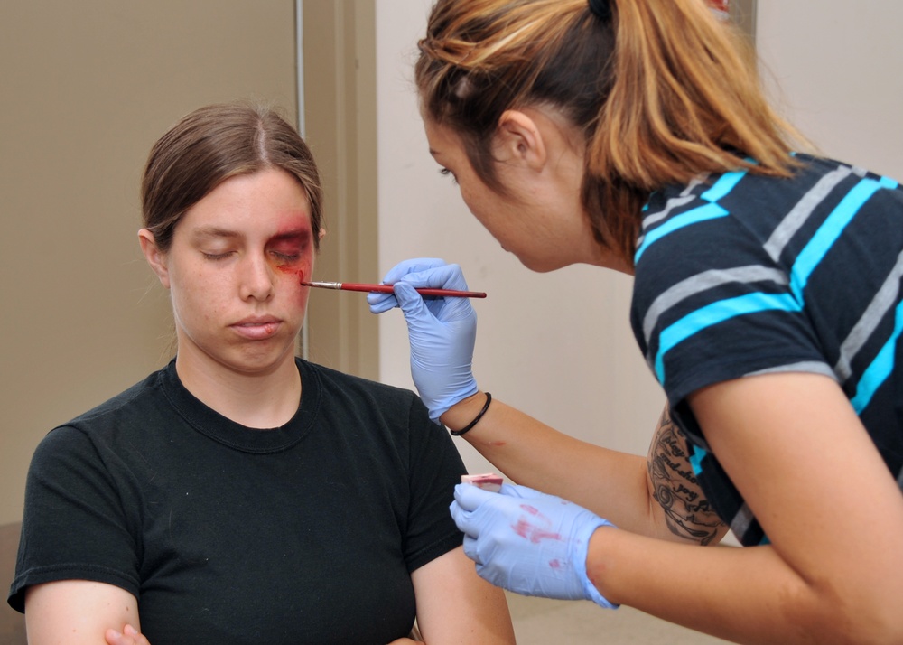 LAAFB exercise volunteers prep for an earthquake drill