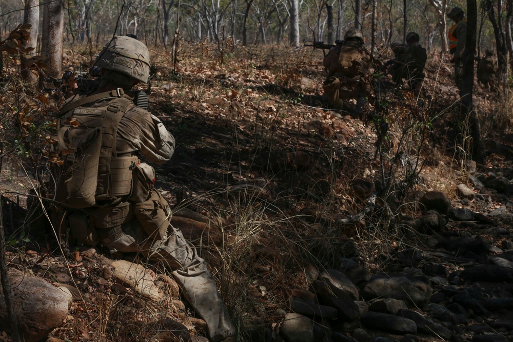 U.S. Marines brush up on squad attacks during Exercise Koolendong