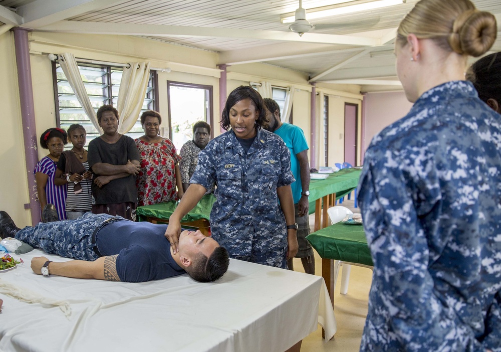 Nurses, corpsmen give disaster preparedness class to locals in Bougainville