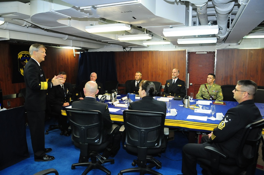 Senior enlisted leaders exchange ideas before the start of Talisman Saber 2015