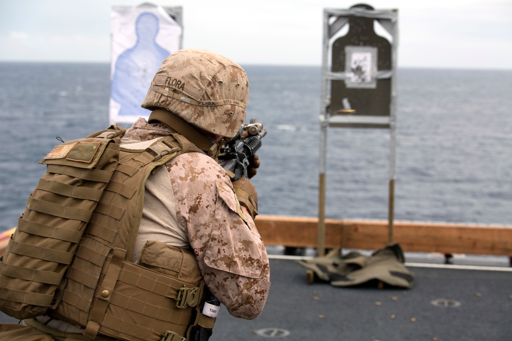 Weapons Company Marines conduct CMP range on USS Bonhomme Richard