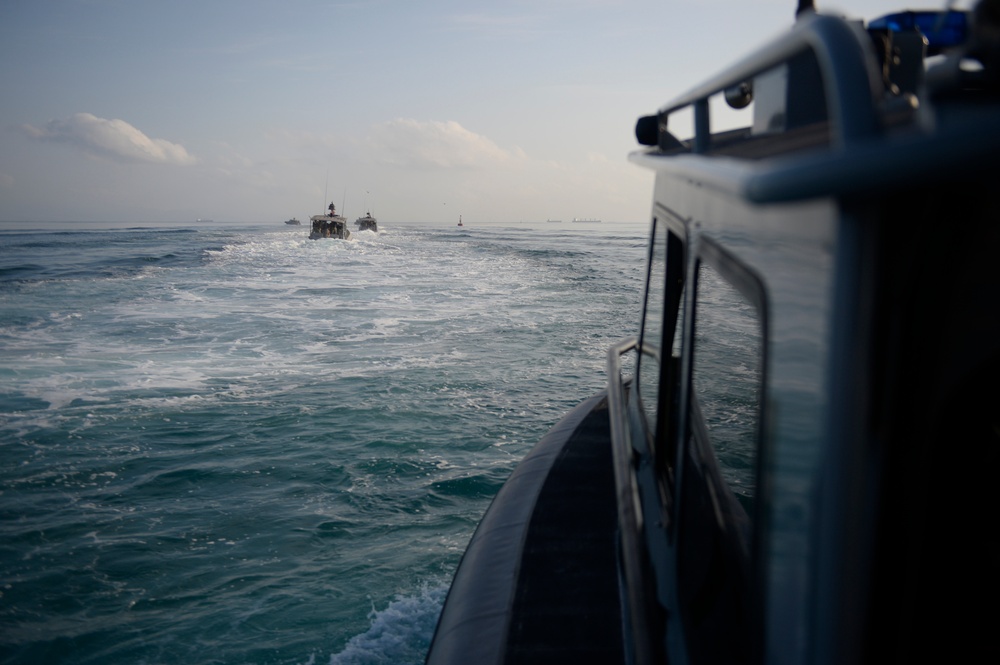 US Navy Sailors with the Coastal Riverine Squadron One patrol the waters of East Africa