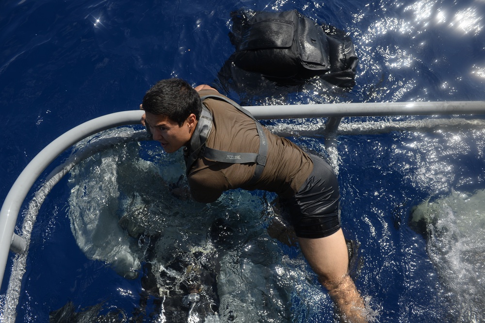 US Navy Sailors with the Coastal Riverine Squadron One patrol the waters of East Africa