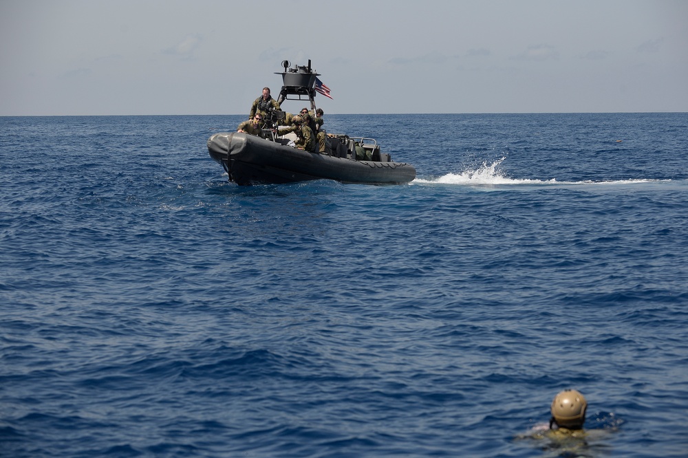 US Navy Sailors with the Coastal Riverine Squadron One patrol the waters of East Africa