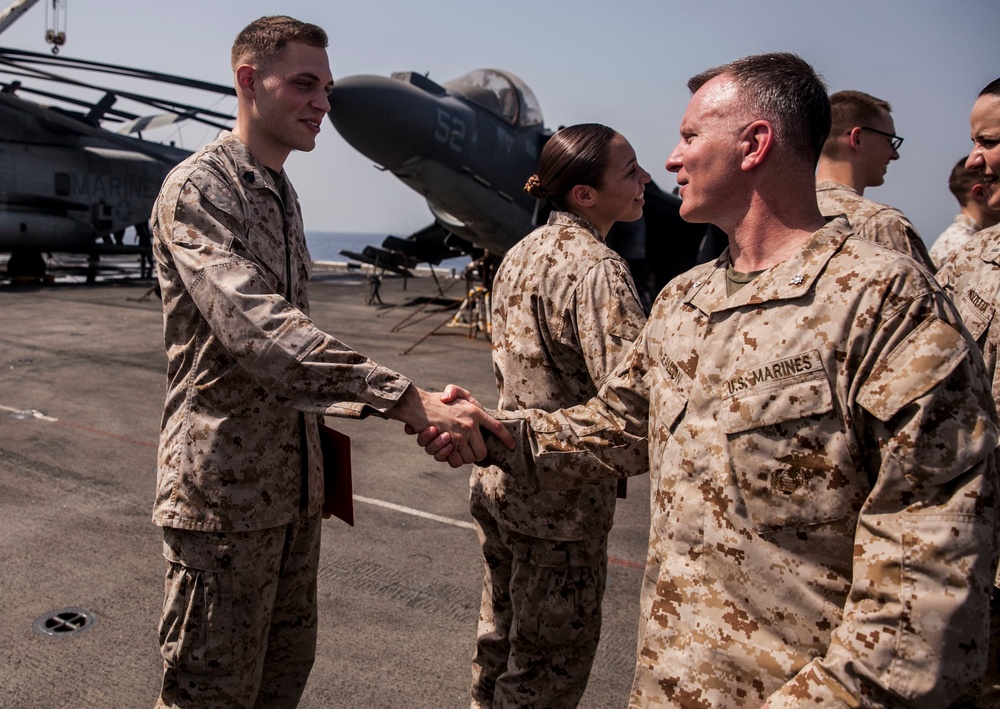 USS Essex: U.S. Marines celebrate July promotions