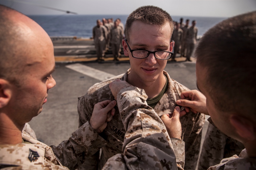USS Essex: U.S. Marines celebrate July promotions