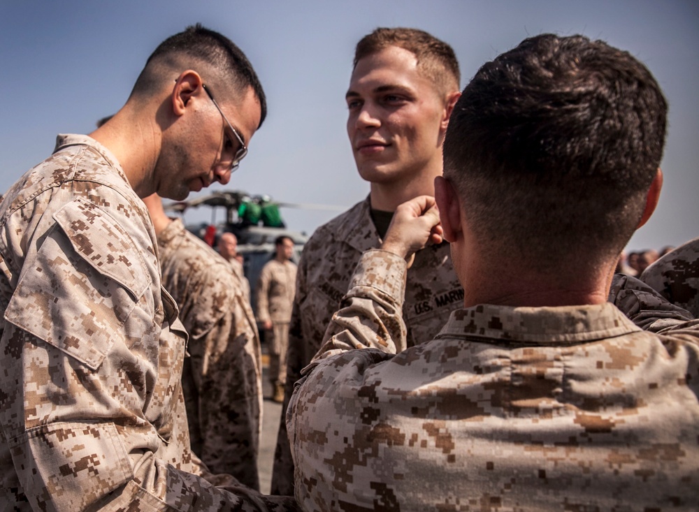 USS Essex: U.S. Marines celebrate July promotions