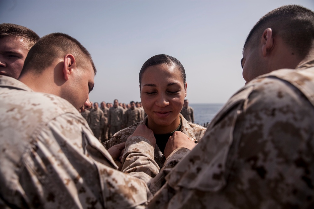 USS Essex: U.S. Marines celebrate July promotions