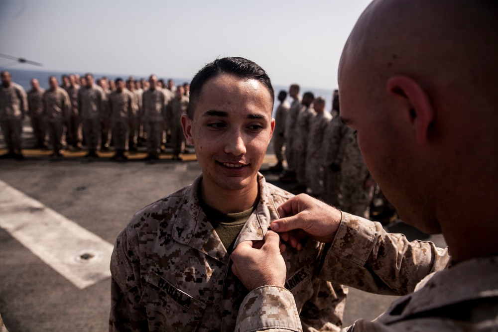 USS Essex: U.S. Marines celebrate  July promotions
